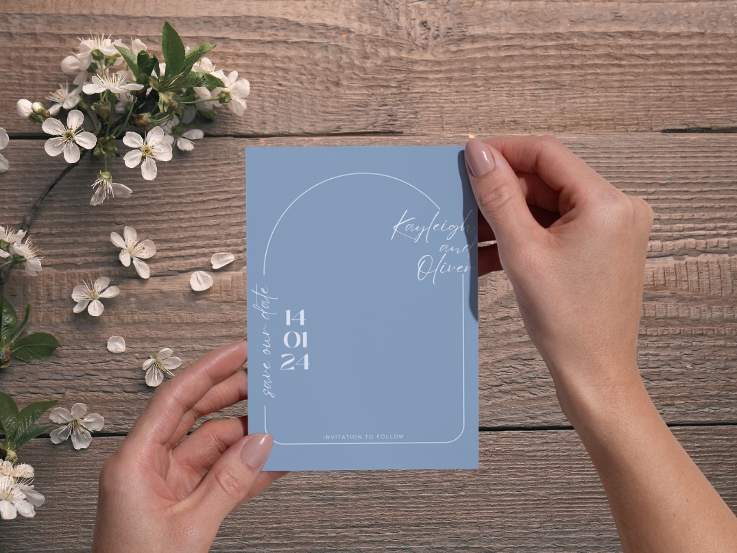 Blue digital wedding save the date